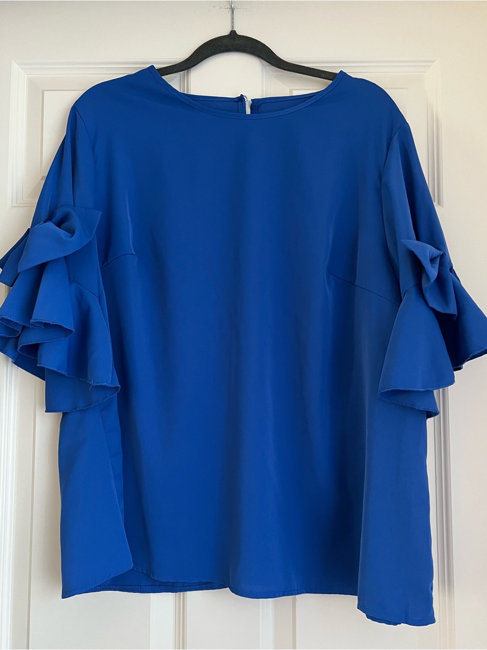 SHEIN Cobalt Blue Ruffle Sleeve Blouse